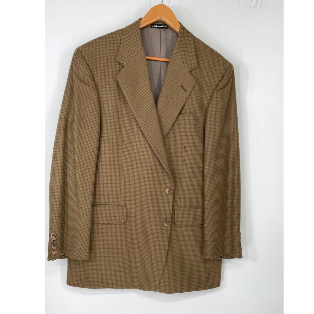 Tom James Mens Blazer 44R Brown Micro Check Tailored USA Preppy No Size Tag